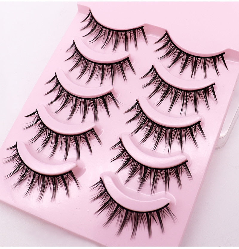 Natural Long Cosplay Cross Strip False Eyelashes Black Eye Lashes 5pair