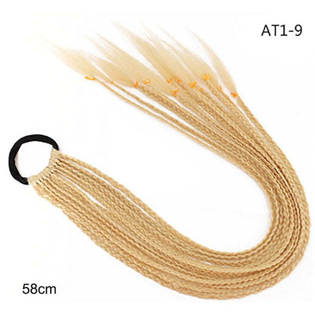 Hair Color Gradient Dirty Braided Ponytail Elastic Hair Band Rubber Headband 60cm