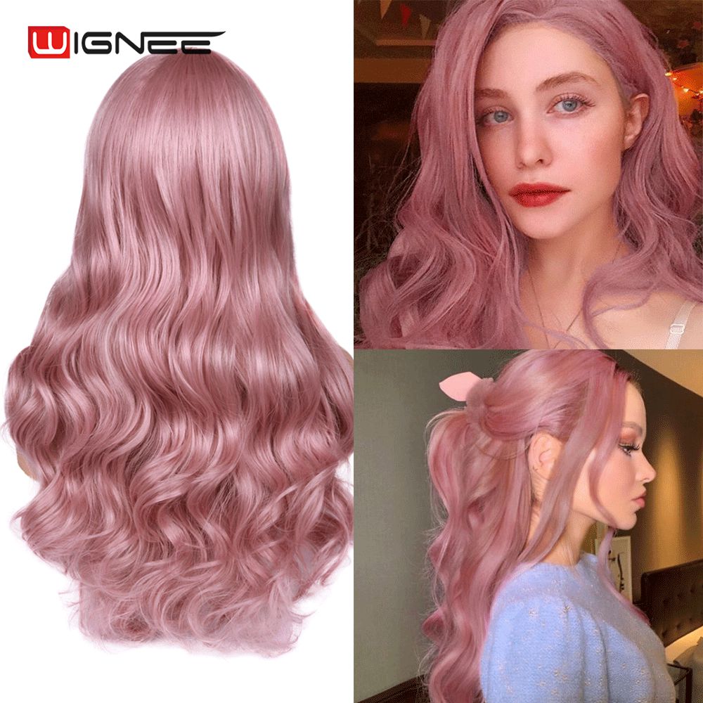 Long Wavy Synthetic Wigs Heat Resistant Middle Part Mix Blue Cosplay Hair For Women African American Natural Party Wigs