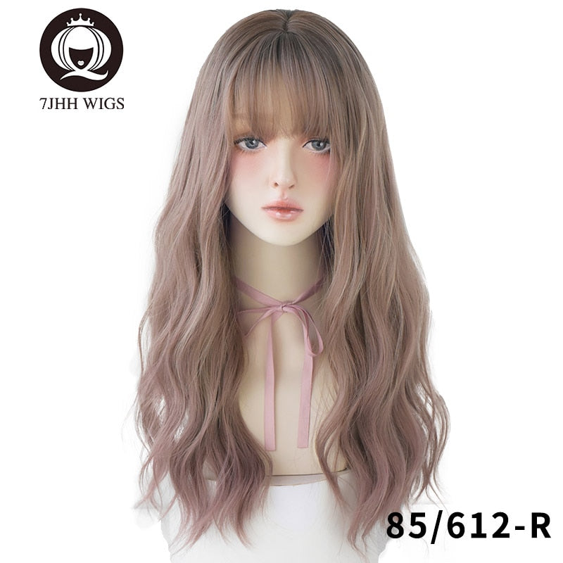 WIGS Pink Brown Lolita Wig Long Two Colors Realistic Cosplay Wigs With Bangs For Women Wavy Wigs Synthetic Hair