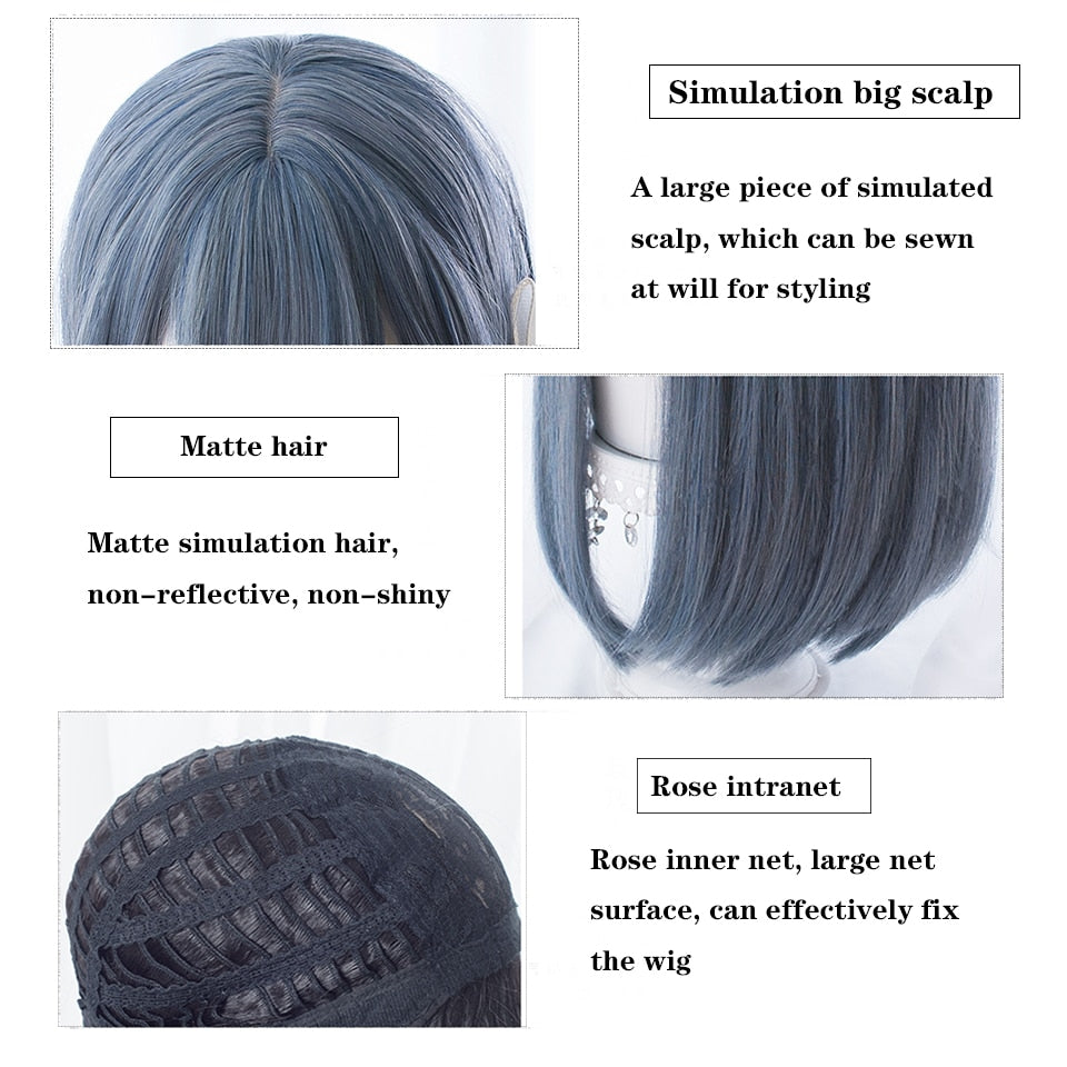 lolita wigs Long straight wigs lady gray blue high temperature resistant synthetic wig cosplay party natural wig