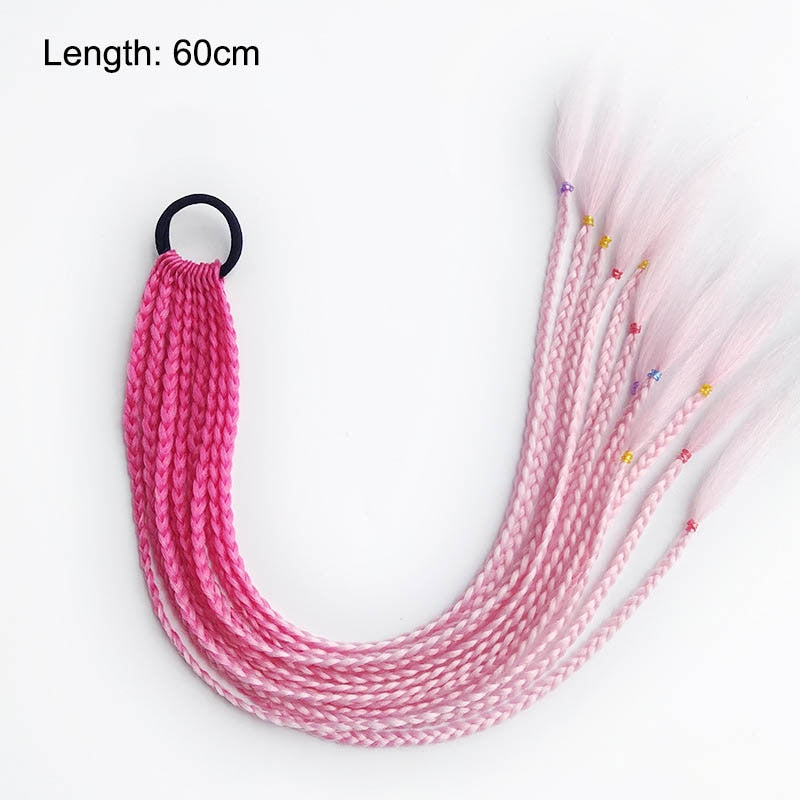 Hair Color Gradient Dirty Braided Ponytail Elastic Hair Band Rubber Headband 60cm