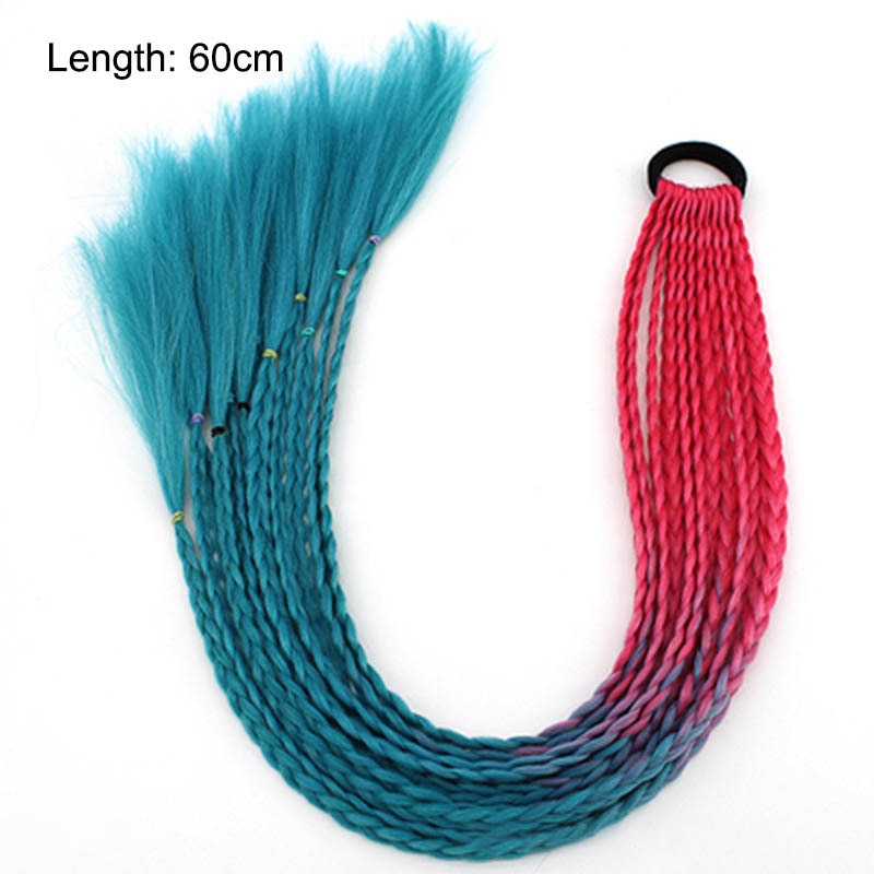 Hair Color Gradient Dirty Braided Ponytail Elastic Hair Band Rubber Headband 60cm