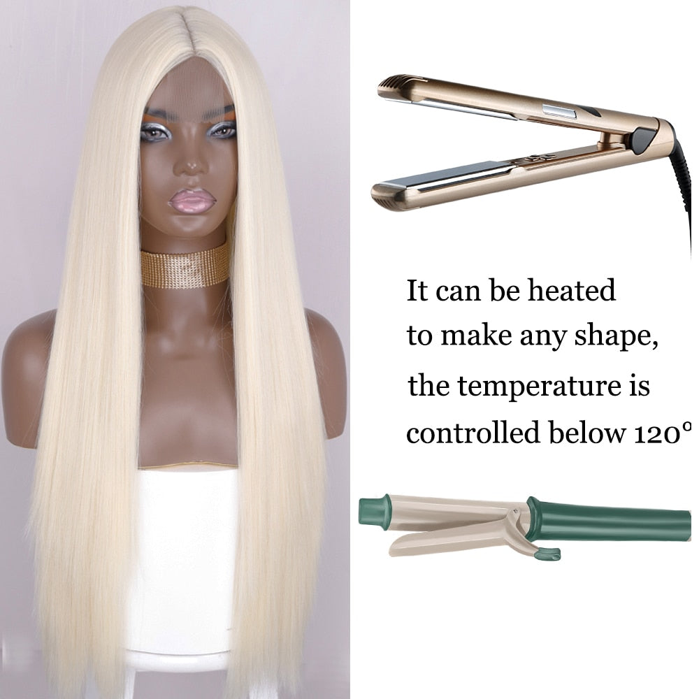 Synthetic Wigs for Women Long Straight Blonde Wig Natural Middle Part Wig Heat Resistant Fiber Natural Looking Wig