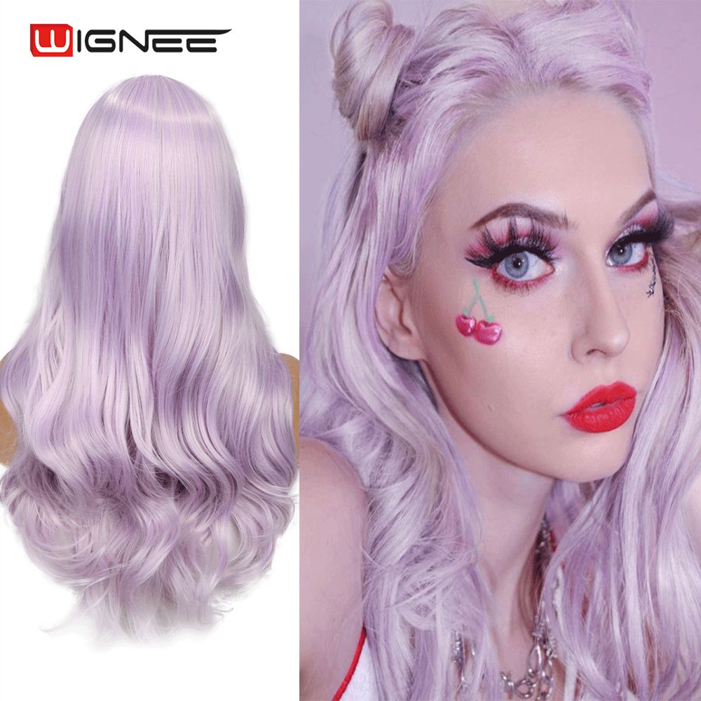 Long Wavy Synthetic Wigs Heat Resistant Middle Part Mix Blue Cosplay Hair For Women African American Natural Party Wigs