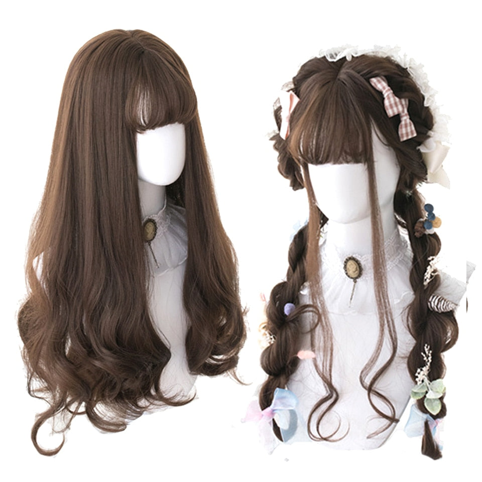 lolita wigs Long straight wigs lady gray blue high temperature resistant synthetic wig cosplay party natural wig