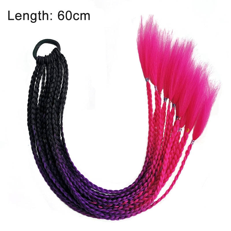 Hair Color Gradient Dirty Braided Ponytail Elastic Hair Band Rubber Headband 60cm