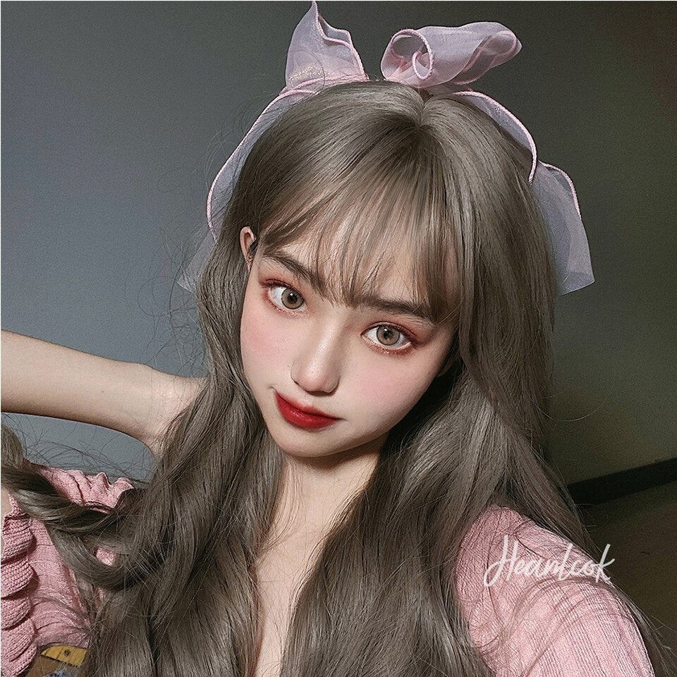 lolita wigs Long straight wigs lady gray blue high temperature resistant synthetic wig cosplay party natural wig