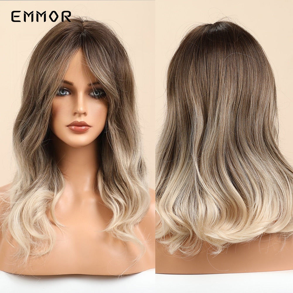 Synthetic Women Long Wavy Wigs Brown with Blonde Wigs Natural Wavy Heat Resistant Wig for Women Wigs