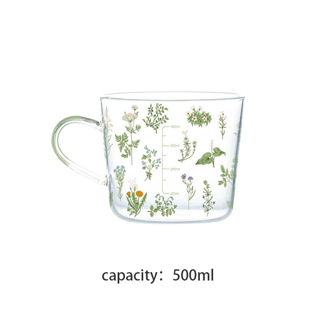Cartoon Flower Coffee Mug Glass Water Cup Handgrip Milk Breakfast Drinkware Cup