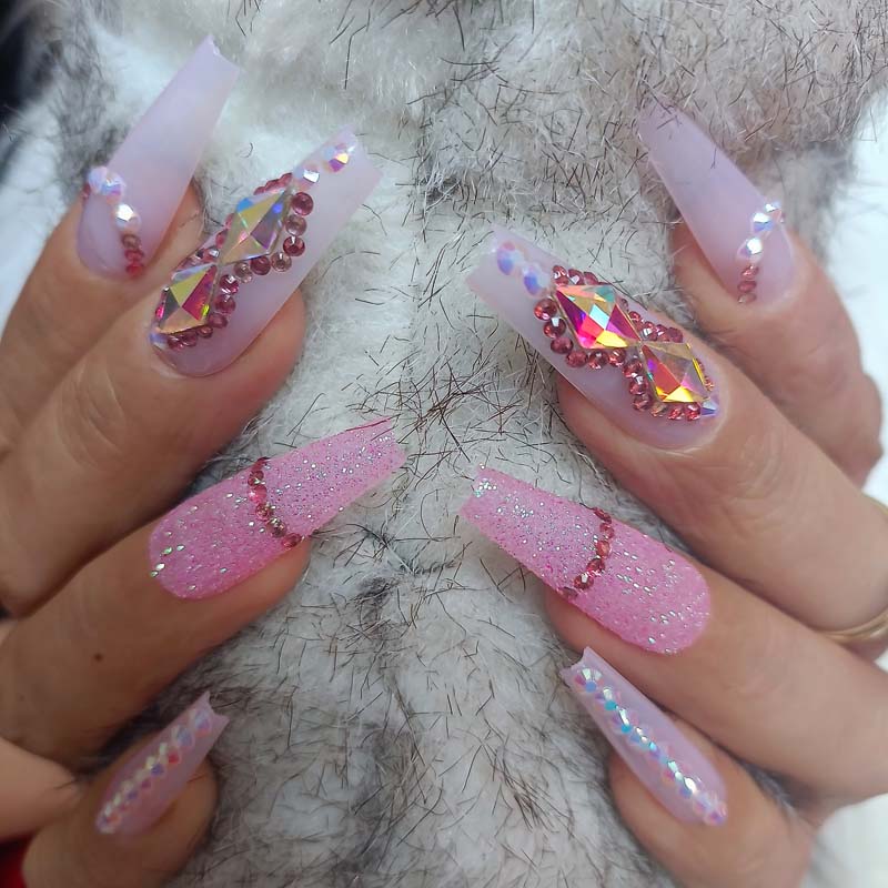 24pcs luxury jewelry long ballet coffin fake nails crystal diamond Transparent