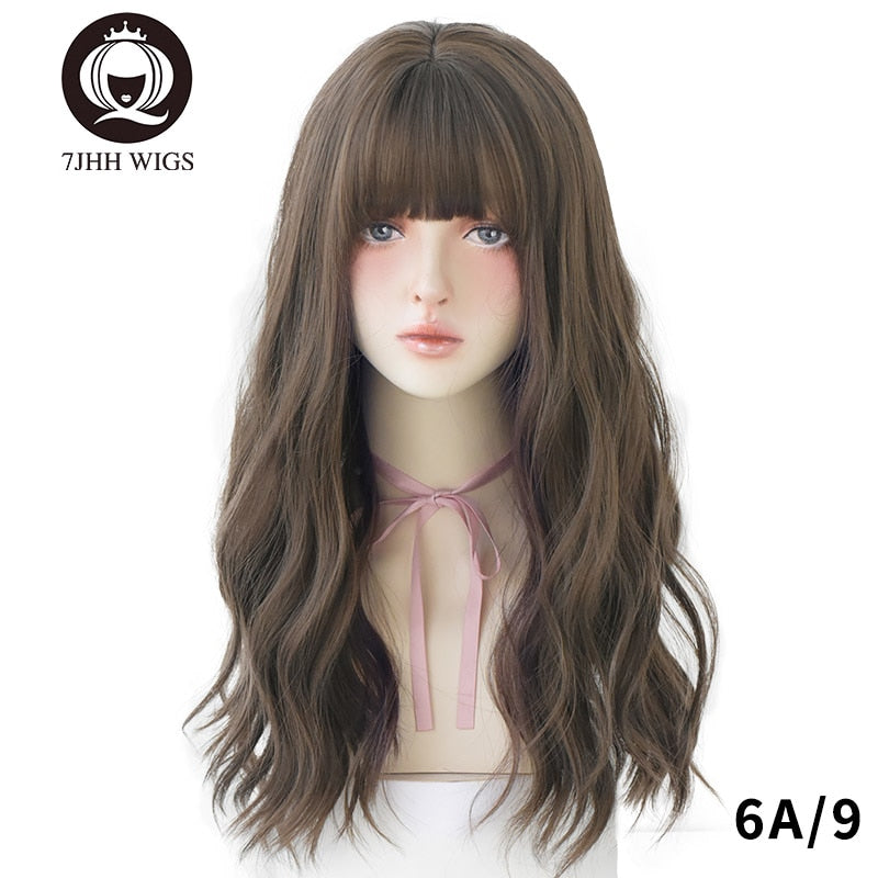 WIGS Pink Brown Lolita Wig Long Two Colors Realistic Cosplay Wigs With Bangs For Women Wavy Wigs Synthetic Hair