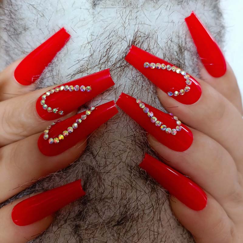 24pcs luxury jewelry long ballet coffin fake nails crystal diamond Transparent