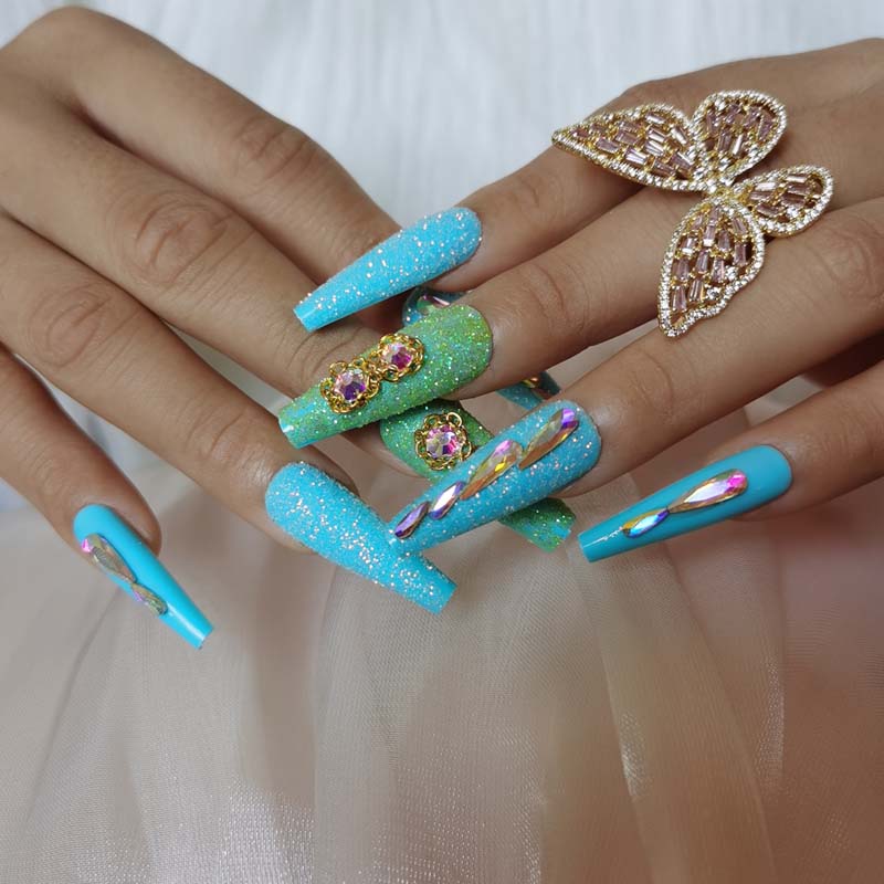24pcs luxury jewelry long ballet coffin fake nails crystal diamond Transparent