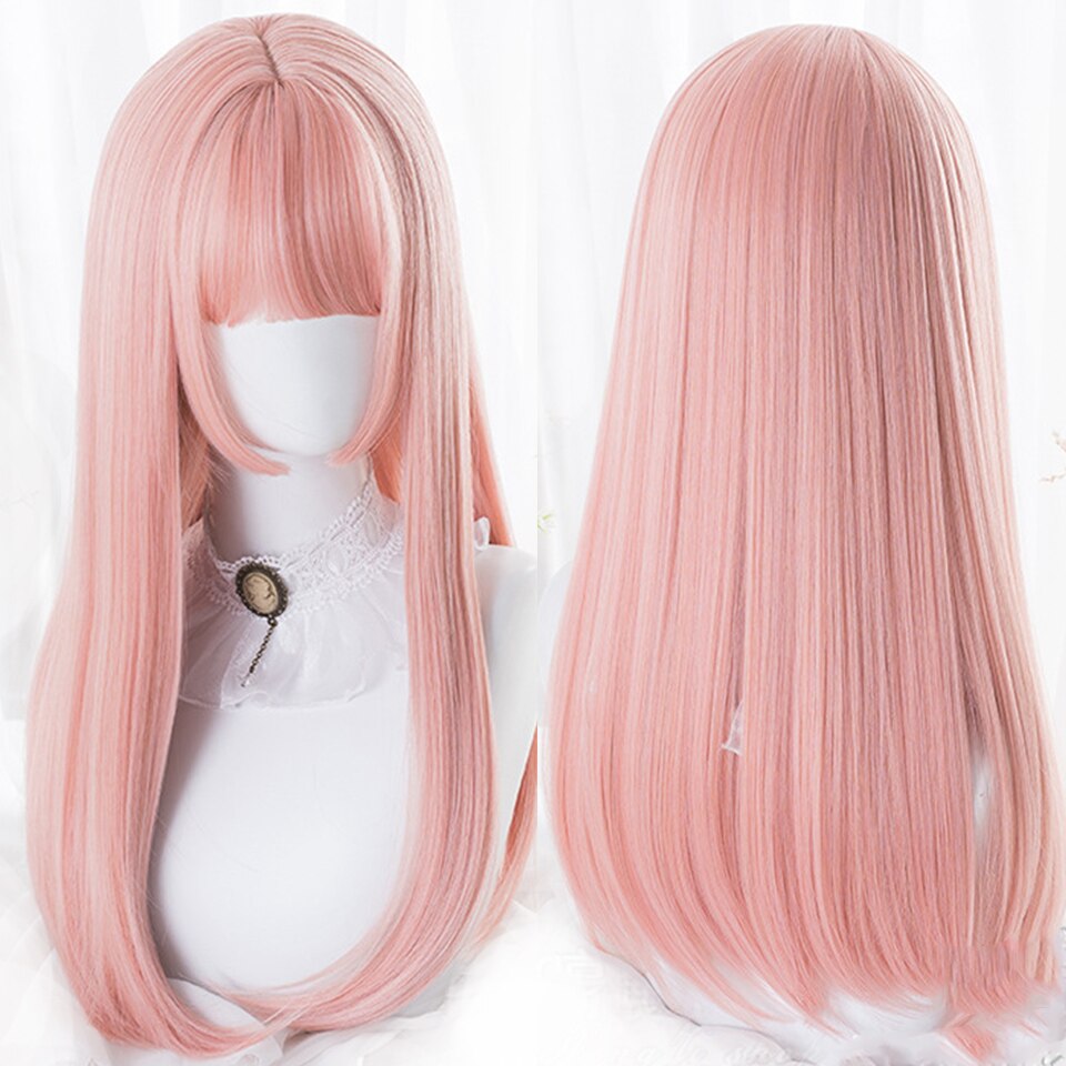 lolita wigs Long straight wigs lady gray blue high temperature resistant synthetic wig cosplay party natural wig