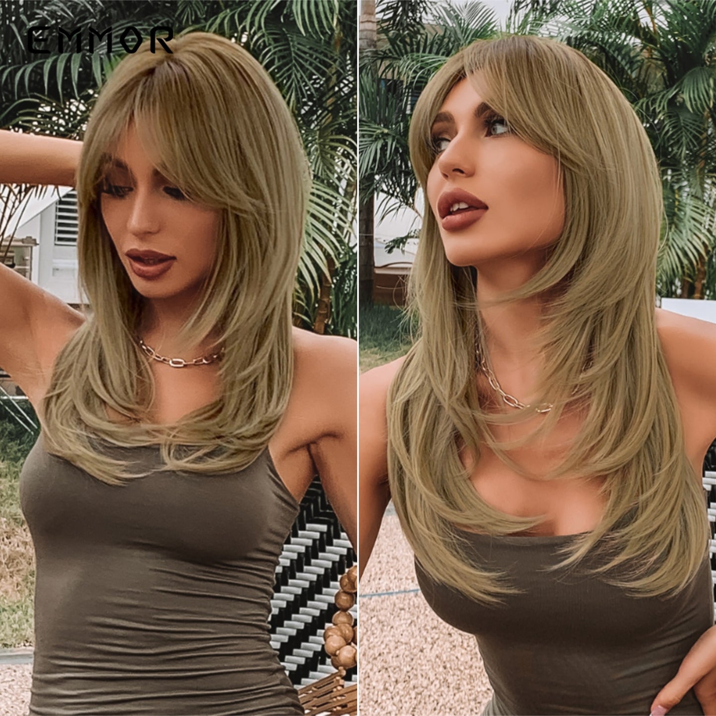 Synthetic Women Long Wavy Wigs Brown with Blonde Wigs Natural Wavy Heat Resistant Wig for Women Wigs