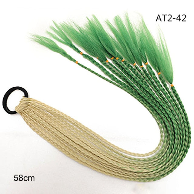 Hair Color Gradient Dirty Braided Ponytail Elastic Hair Band Rubber Headband 60cm
