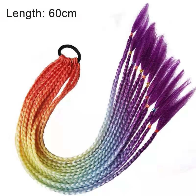 Hair Color Gradient Dirty Braided Ponytail Elastic Hair Band Rubber Headband 60cm