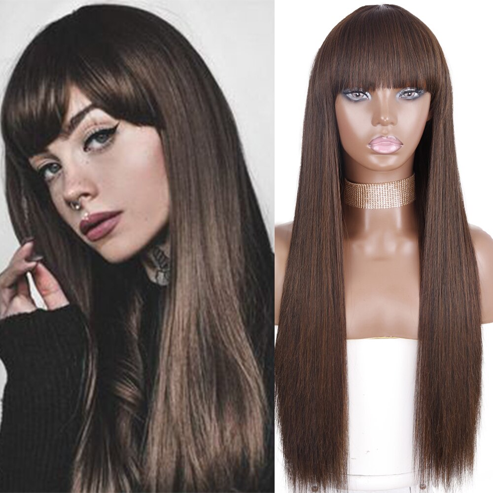 Synthetic Orange Long Straight Wig With Bangs Cosplay Synthetic Hair Wigs For Woman Heat Resistant Fiber Hair Wigs