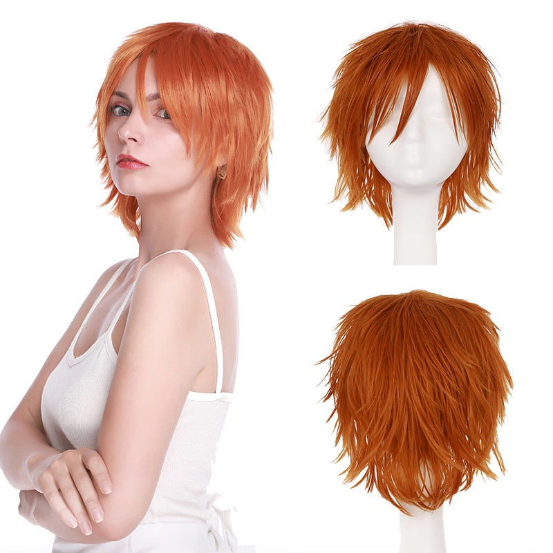 Synthetic Wig Cosplay Wig White Red Green Blue Pink Yellow Hair Short Layer Wig Fake Hair Extension Women Party Wig