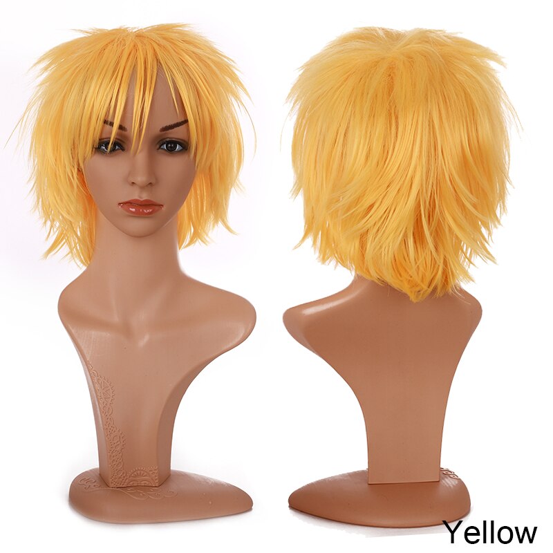 Synthetic Wig Cosplay Wig White Red Green Blue Pink Yellow Hair Short Layer Wig Fake Hair Extension Women Party Wig