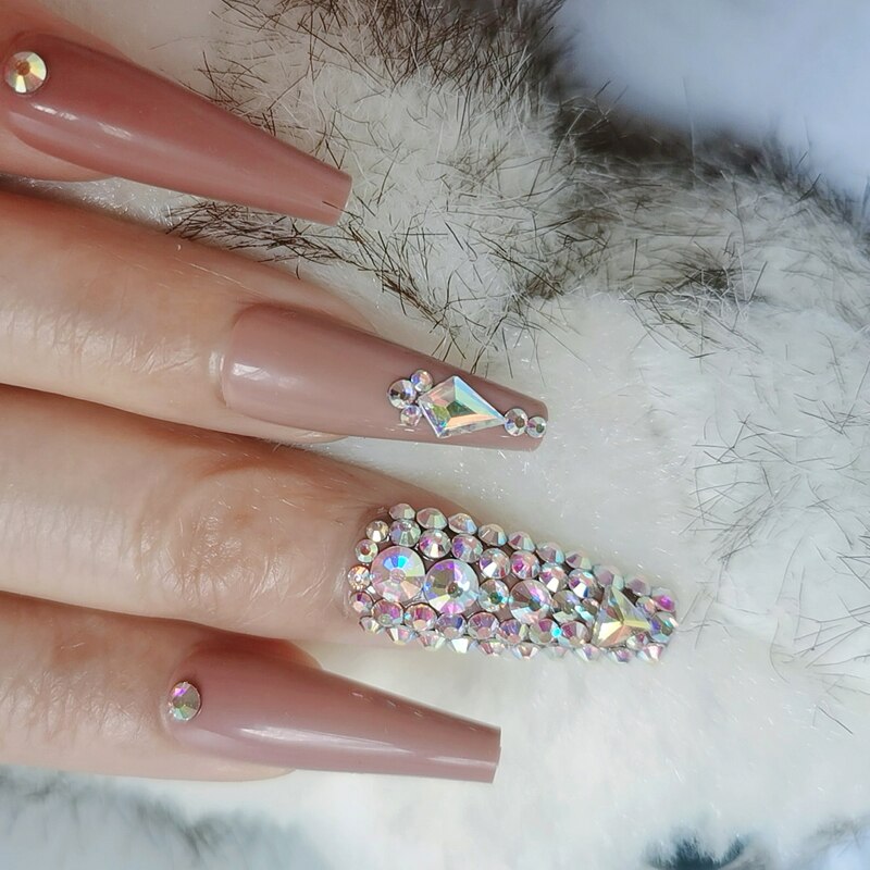 24pcs luxury jewelry long ballet coffin fake nails crystal diamond Transparent