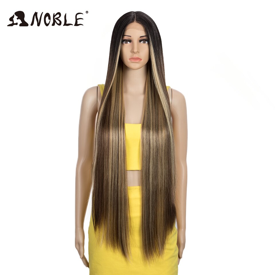 Noble Cosplay Wigs Long Straight Synthetic Lace Wig 38 Inch Pink Ombre Blonde Wig Synthetic Lace Wig