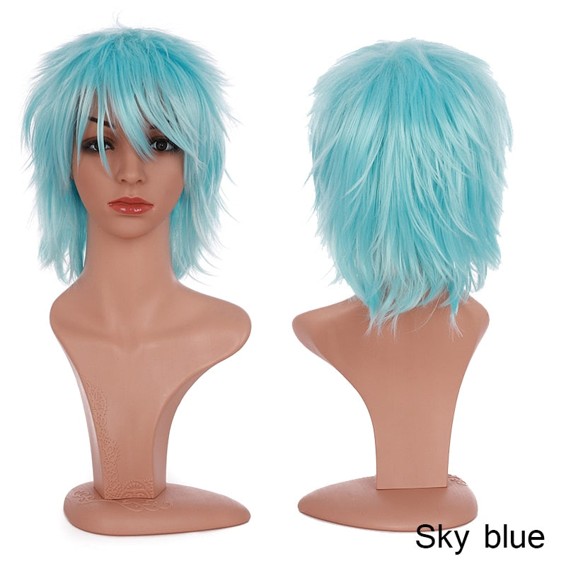 Synthetic Wig Cosplay Wig White Red Green Blue Pink Yellow Hair Short Layer Wig Fake Hair Extension Women Party Wig