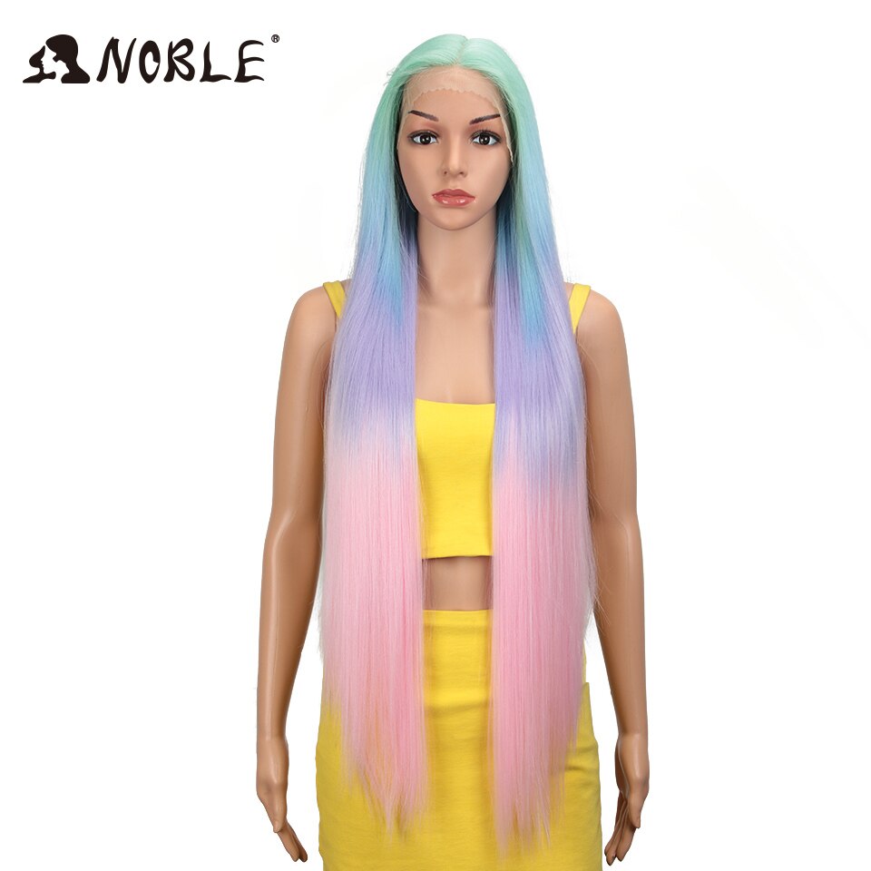 Noble Cosplay Wigs Long Straight Synthetic Lace Wig 38 Inch Pink Ombre Blonde Wig Synthetic Lace Wig