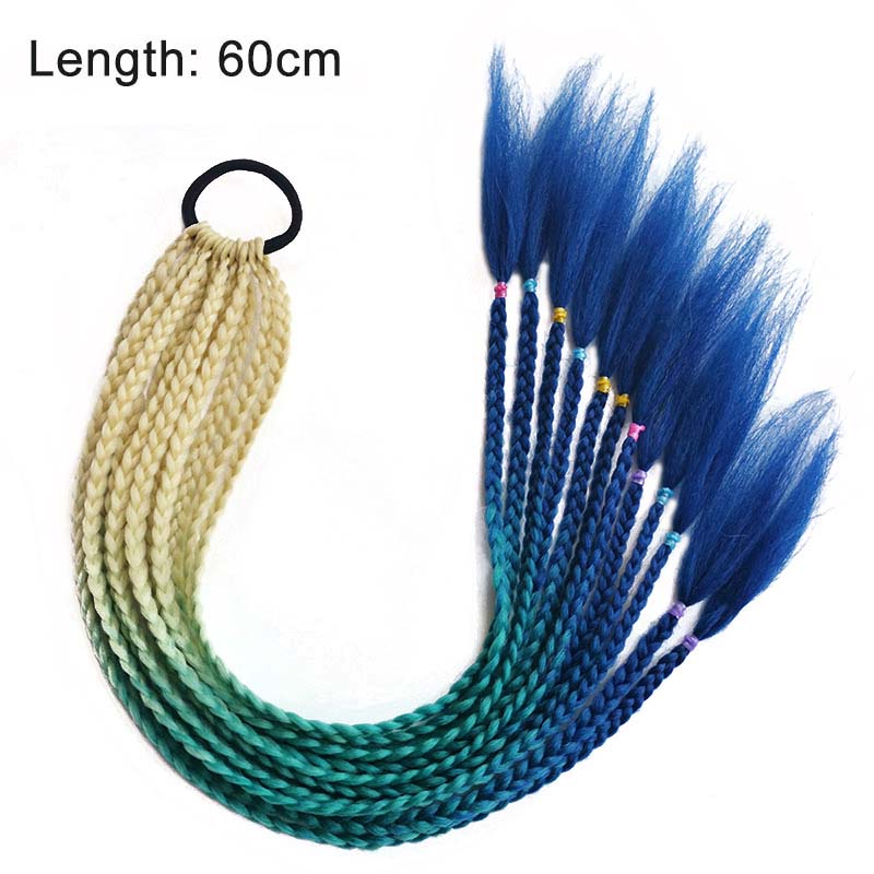 Hair Color Gradient Dirty Braided Ponytail Elastic Hair Band Rubber Headband 60cm