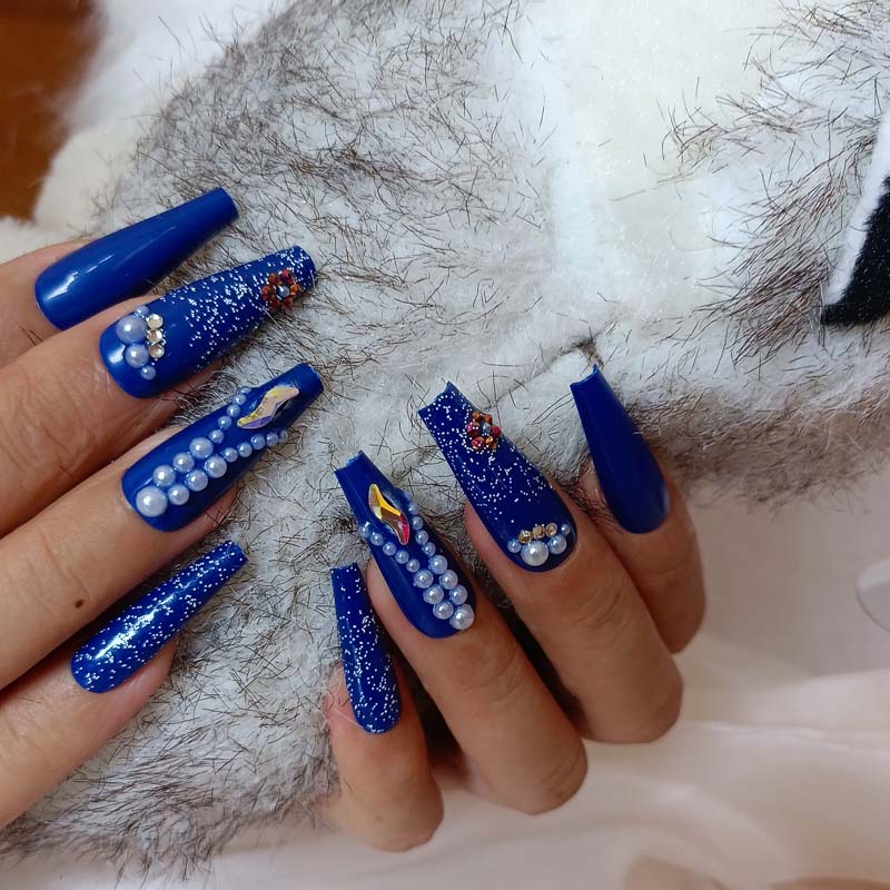 24pcs luxury jewelry long ballet coffin fake nails crystal diamond Transparent