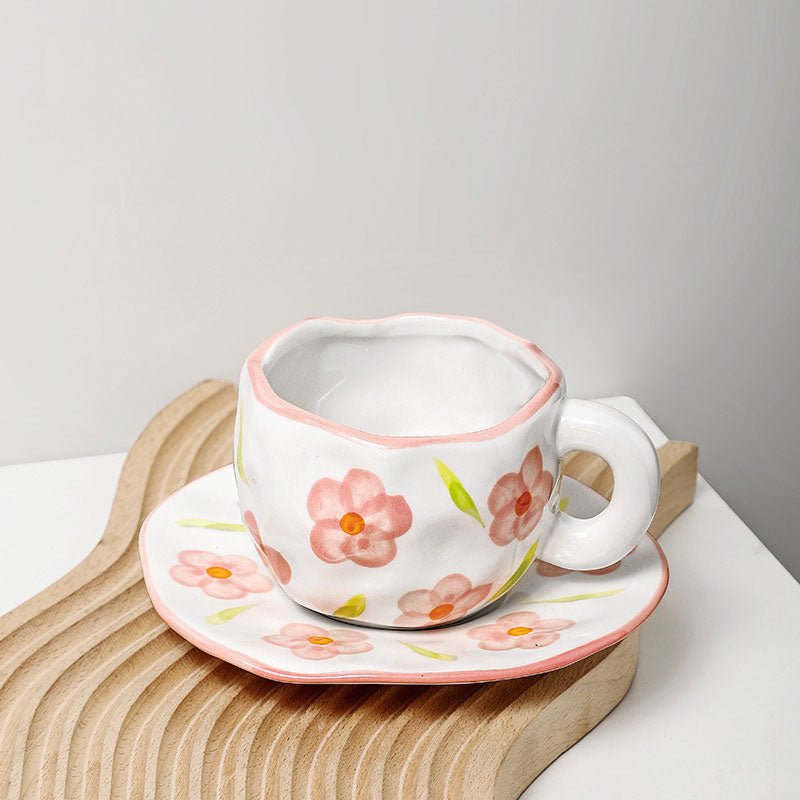 Japanese Hand Painted The Blue Sky and White Clouds Coffee Cup With Saucer Ceramic Handmade Tea Cup Saucer Set Cute Gift For Her