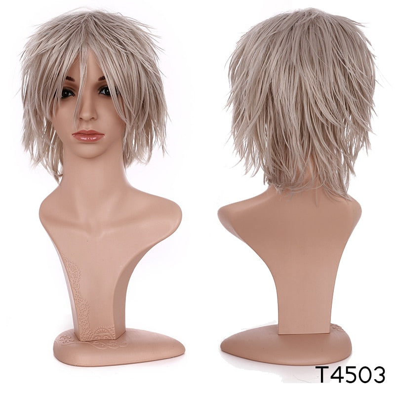 Synthetic Wig Cosplay Wig White Red Green Blue Pink Yellow Hair Short Layer Wig Fake Hair Extension Women Party Wig