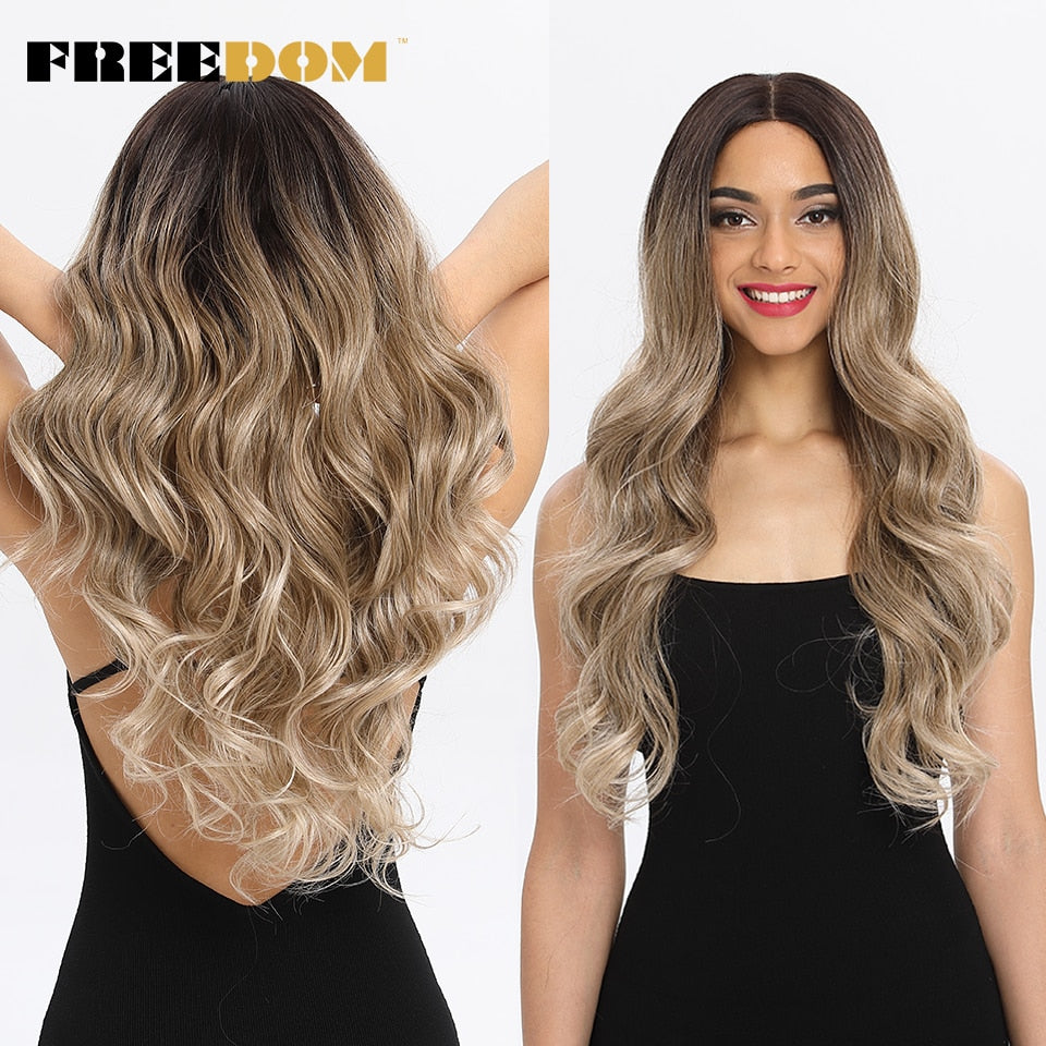 Synthetic Lace Wigs For Black Women Highlight Orange Ginger Blue Red T Part Lace Wig Ombre Brown Long Wavy Cosplay Wigs