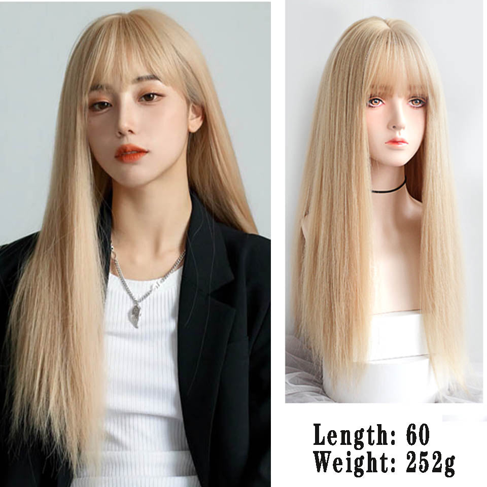 Long straight hair synthetic wig girl pink white gradient bangs cosplay Lolita party heat-resistant wigs