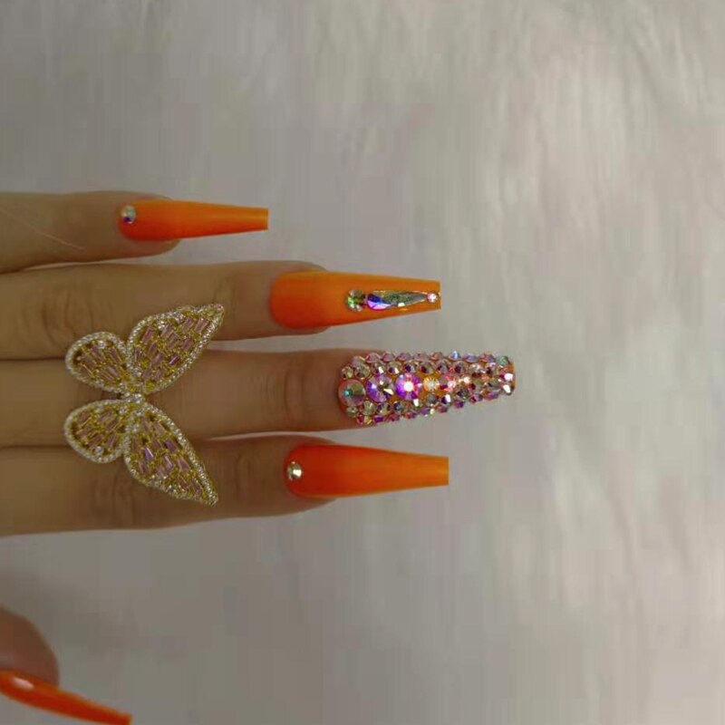 24pcs luxury jewelry long ballet coffin fake nails crystal diamond Transparent