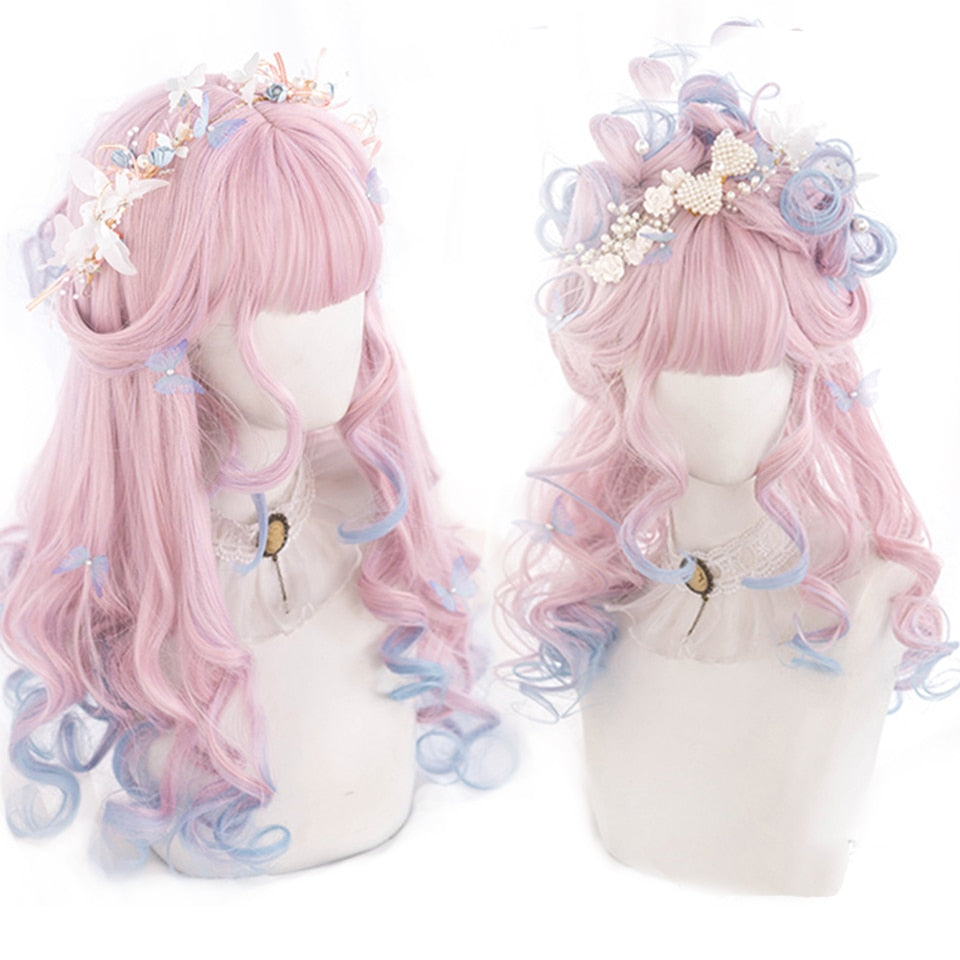 lolita wigs Long straight wigs lady gray blue high temperature resistant synthetic wig cosplay party natural wig