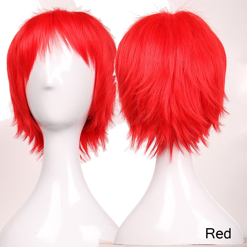 Synthetic Wig Cosplay Wig White Red Green Blue Pink Yellow Hair Short Layer Wig Fake Hair Extension Women Party Wig