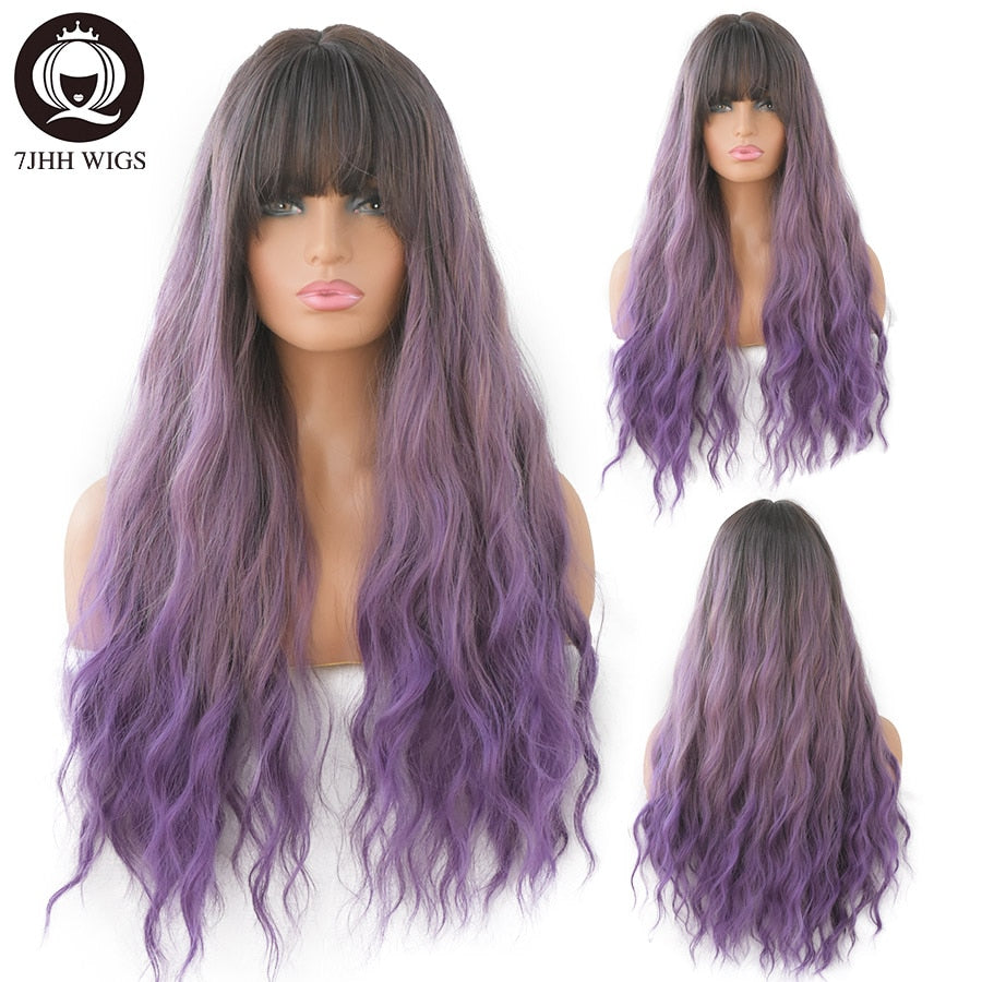 WIGS Pink Brown Lolita Wig Long Two Colors Realistic Cosplay Wigs With Bangs For Women Wavy Wigs Synthetic Hair