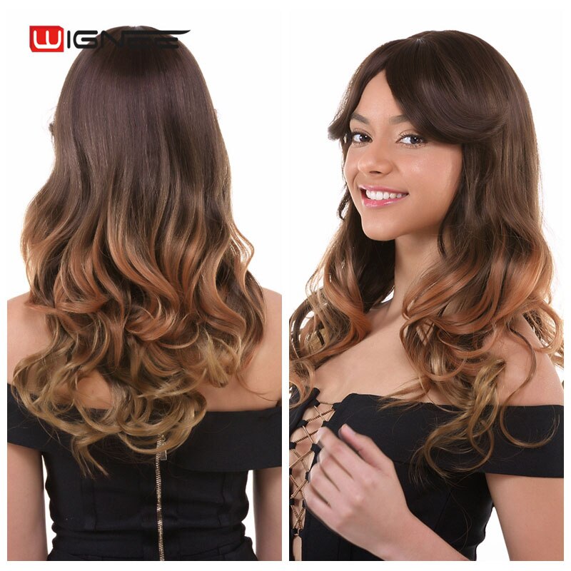 Long Wavy Synthetic Wigs Heat Resistant Middle Part Mix Blue Cosplay Hair For Women African American Natural Party Wigs
