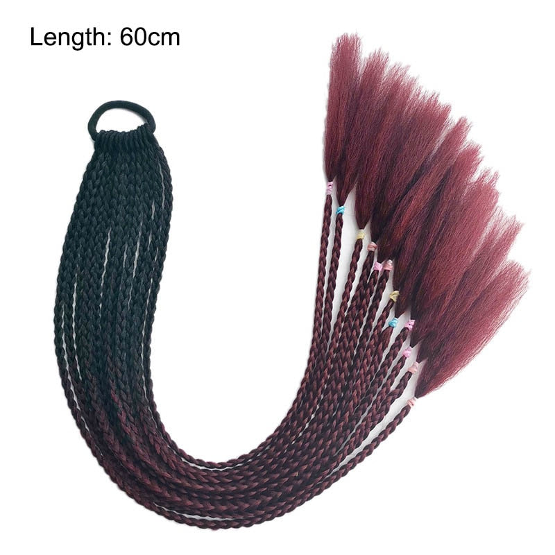 Hair Color Gradient Dirty Braided Ponytail Elastic Hair Band Rubber Headband 60cm