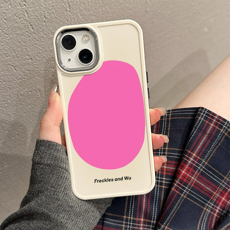 Japanese and Korean Ins Style Geometric Figure Barbie Pink Niche Suitable for Iphone14pro Max Apple 13 Phone Case 12 11 Couple 14plus 14pro Metal Lens