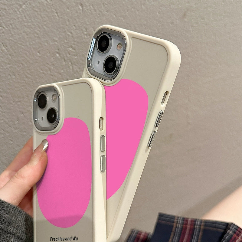 Japanese and Korean Ins Style Geometric Figure Barbie Pink Niche Suitable for Iphone14pro Max Apple 13 Phone Case 12 11 Couple 14plus 14pro Metal Lens
