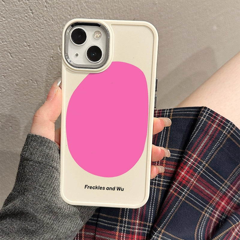 Japanese and Korean Ins Style Geometric Figure Barbie Pink Niche Suitable for Iphone14pro Max Apple 13 Phone Case 12 11 Couple 14plus 14pro Metal Lens