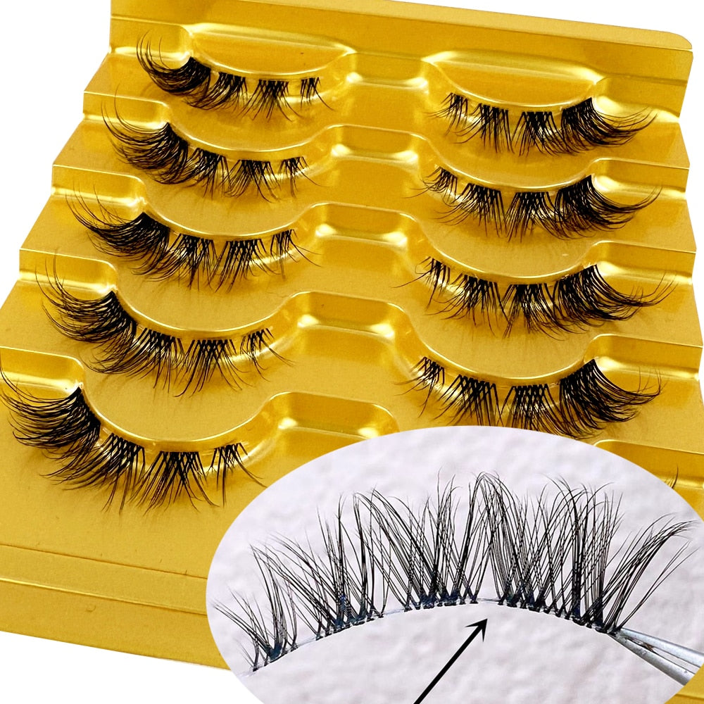 5/10Pairs 3D Mink Cat Eye Lashes manga Eye Elongated Eyelashes Full Strip Wispy Volume Fox Eye Lashes