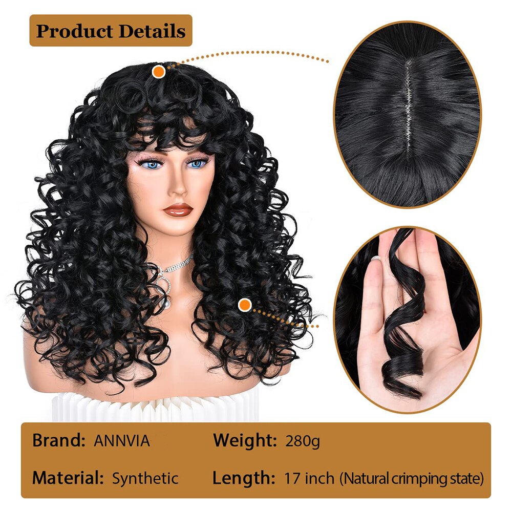 Red Brown Curly wigs with Bangs Natural Synthetic Long Wavy Wigs for Women Afro Cosplay Daily Heat Resistant Hair Wig