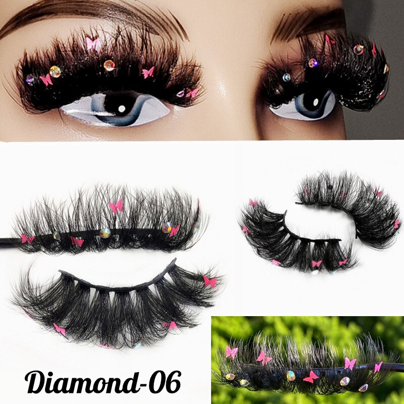 Faux Mink 25mm Lashes With Pink Blue Butterfly/Flower On Them Full Strip Diamond Cosmetics False Eyelashes