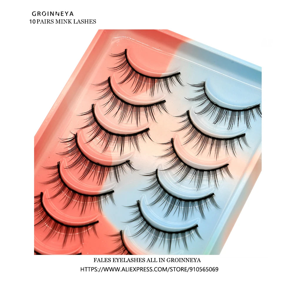 Natural Lashes 5/10 Pairs 3D Faux Mink Lashes Clear Band Soft Light Natural Eyelashes Natural Full Strip Manga Lashes
