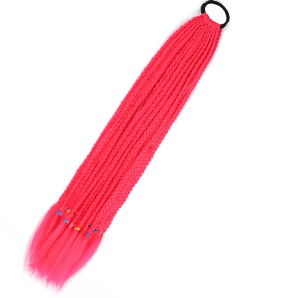 Colored Gradient Box Braided Ponytail For Girls With Elastic Hair Band Rubber Band Hair Accessories Wig Headband Hairpiece