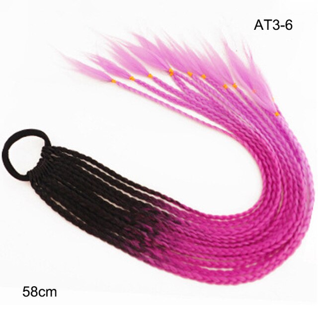 Hair Color Gradient Dirty Braided Ponytail Elastic Hair Band Rubber Headband 60cm